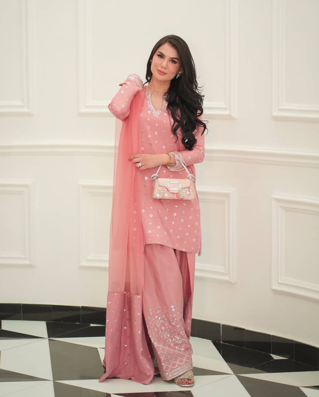 Modern Coral Silver-Trimmed Couture